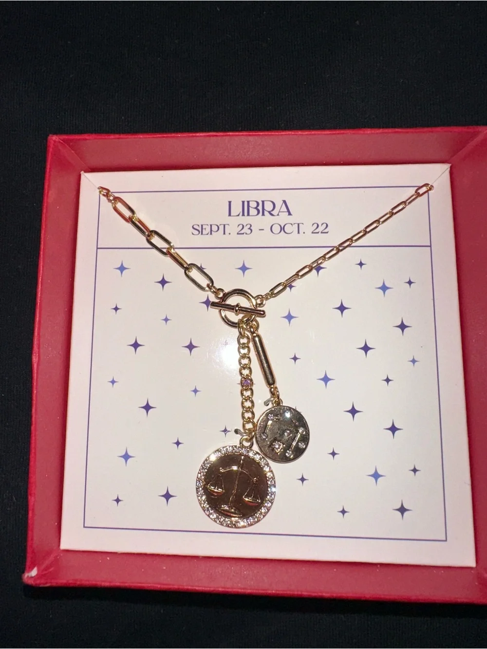 Libra Zodiac Necklace Set — Gold Scales Pendant + Mini Charm (Sept 23–Oct 22)